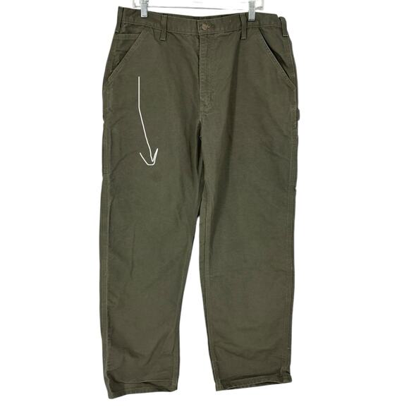 Carhartt Carpenter Pants Duck Canvas Dungaree Fit Mens 38 x 32 Green Workwear - Picture 8 of 9
